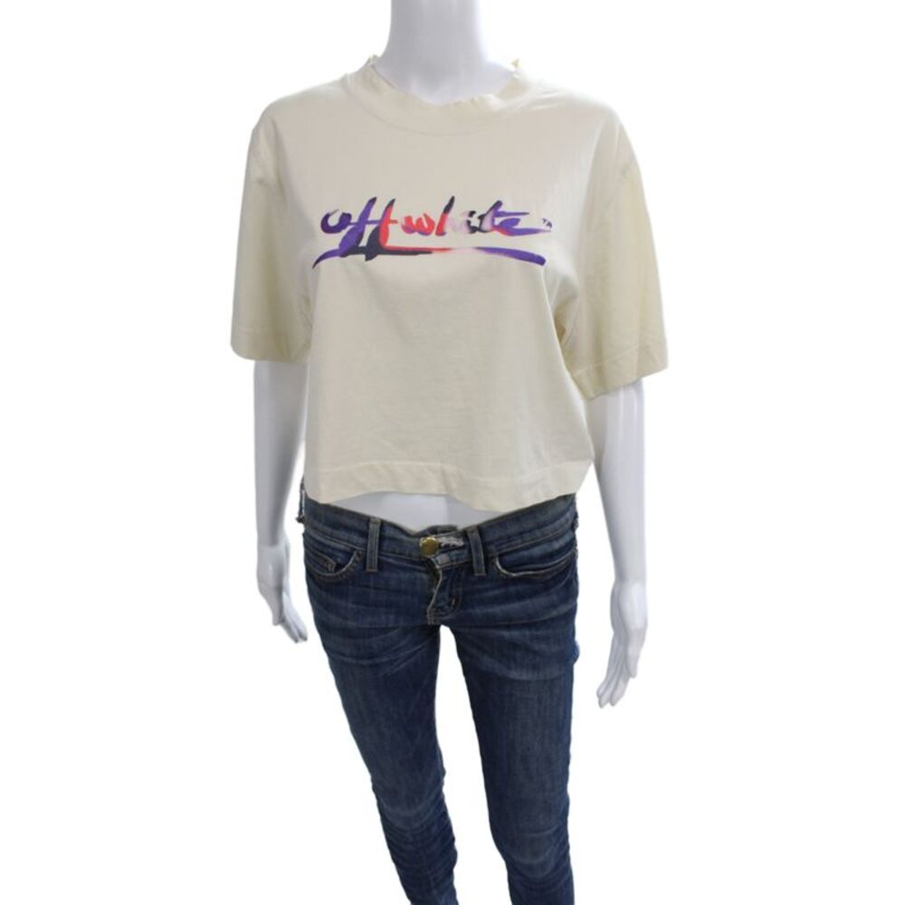 Off White Womens Tan Cropped Top Embroidered Design Size M